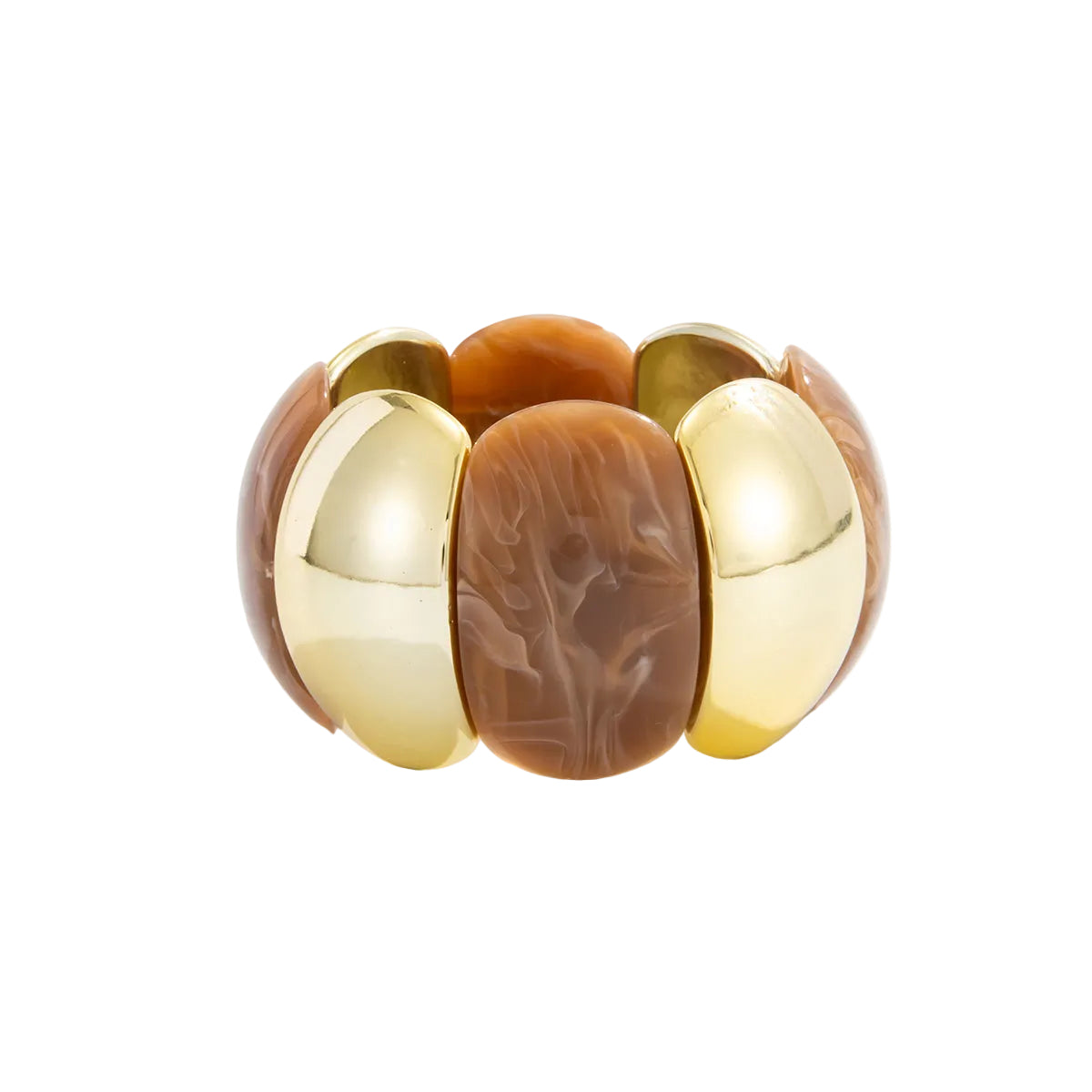 Light Coffee Resin and Goldtone Petals Stretch Bracelet, elegant gift for her, front view