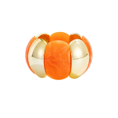 Orange Resin and Goldtone Petals Stretch Bracelet, everyday style, front view
