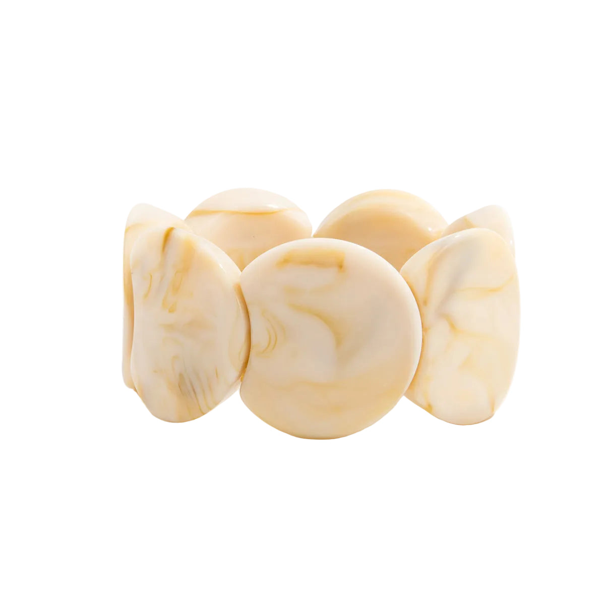 Beige Resin Notched Circular Stretch Bracelet, everyday style, front view