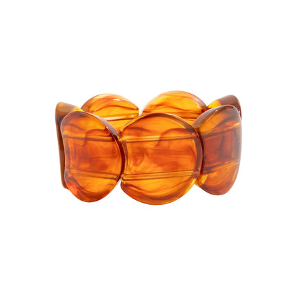 Dark Coffee Resin Notched Circular Stretch Bracelet, dainty minimalist design, front view