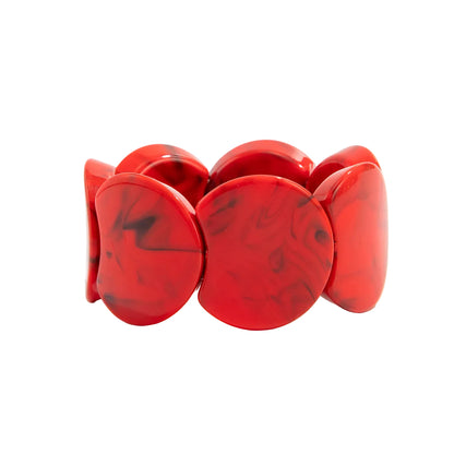 Dark Red Resin Notched Circular Stretch Bracelet, elegant gift for her, front view