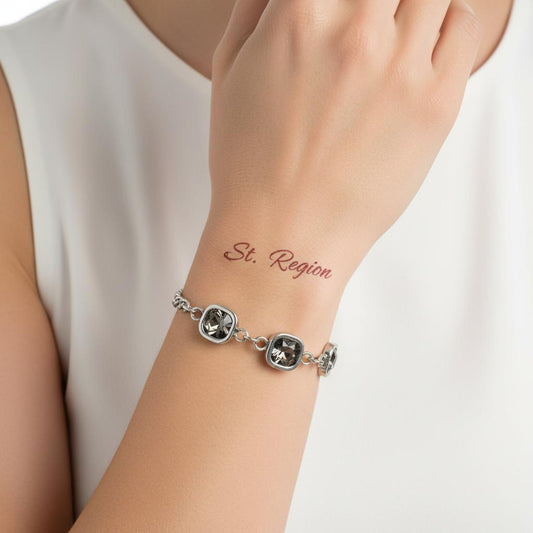 Crystal & Silvertone Square Station Chain Bracelet