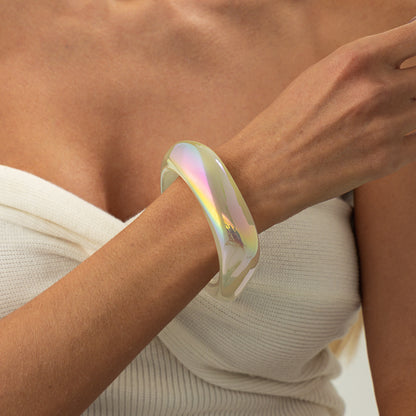 Iridescent Resin Uneven Bangle, bangle bracelet, elegant gift for her, lifestyle look
