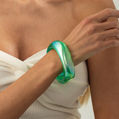 Iridescent and Green Resin Uneven Bangle, bangle bracelet, everyday style, lifestyle look