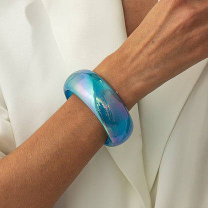 Iridescent and Blue Resin Bangle, bangle bracelet, elegant gift for her, lifestyle look
