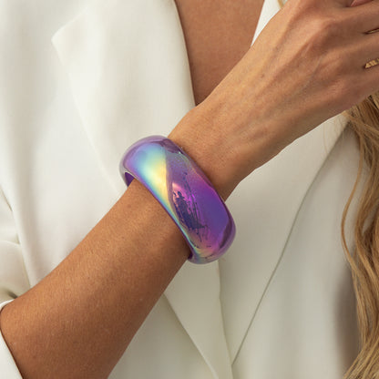 Iridescent and Purple Resin Bangle, bangle bracelet, botanical inspired, lifestyle look