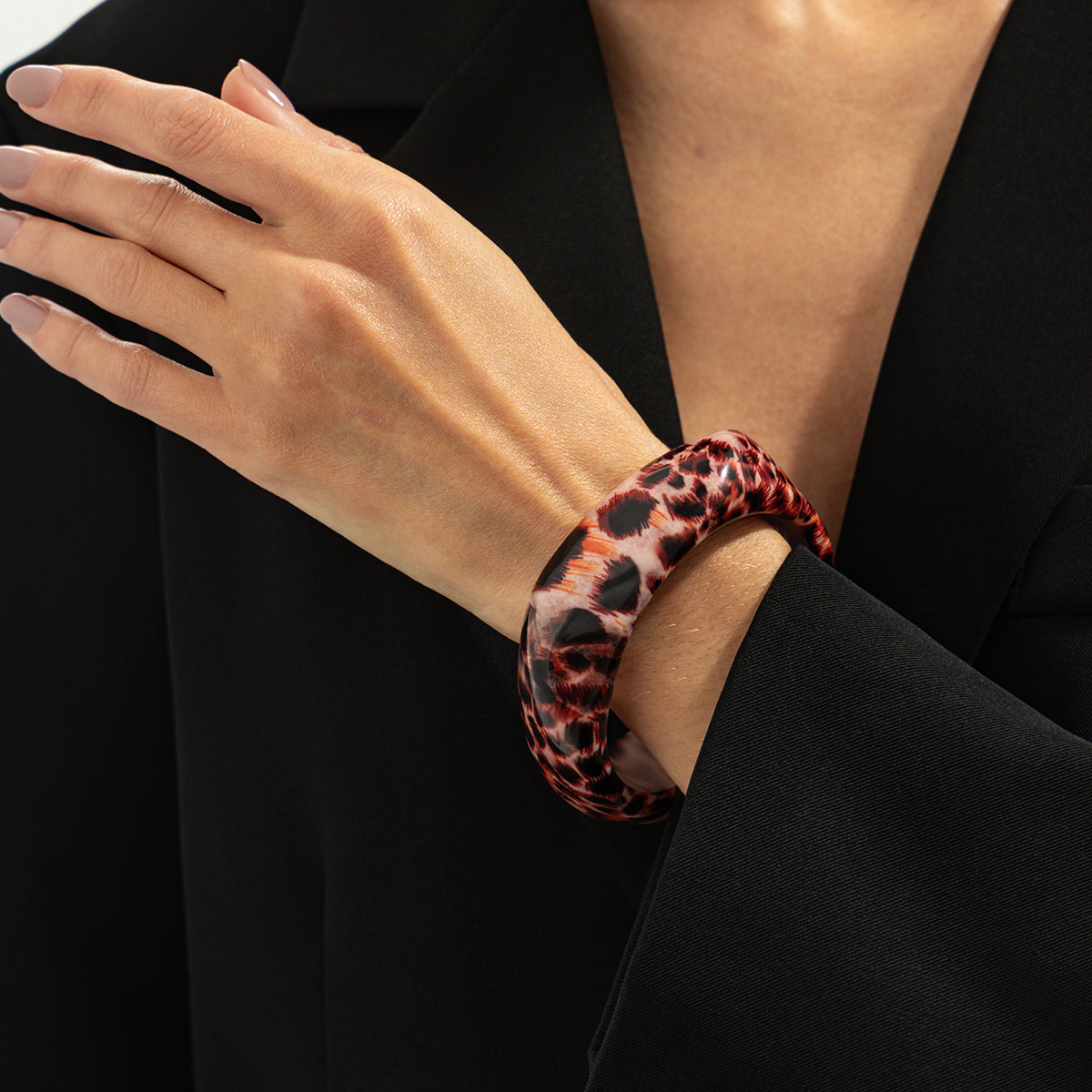 Coffee Leopard Print Irregular Resin Bangle, bangle bracelet, dainty minimalist design, styled look