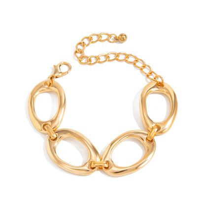 Goldtone Open Oval Station Chain Bracelet
