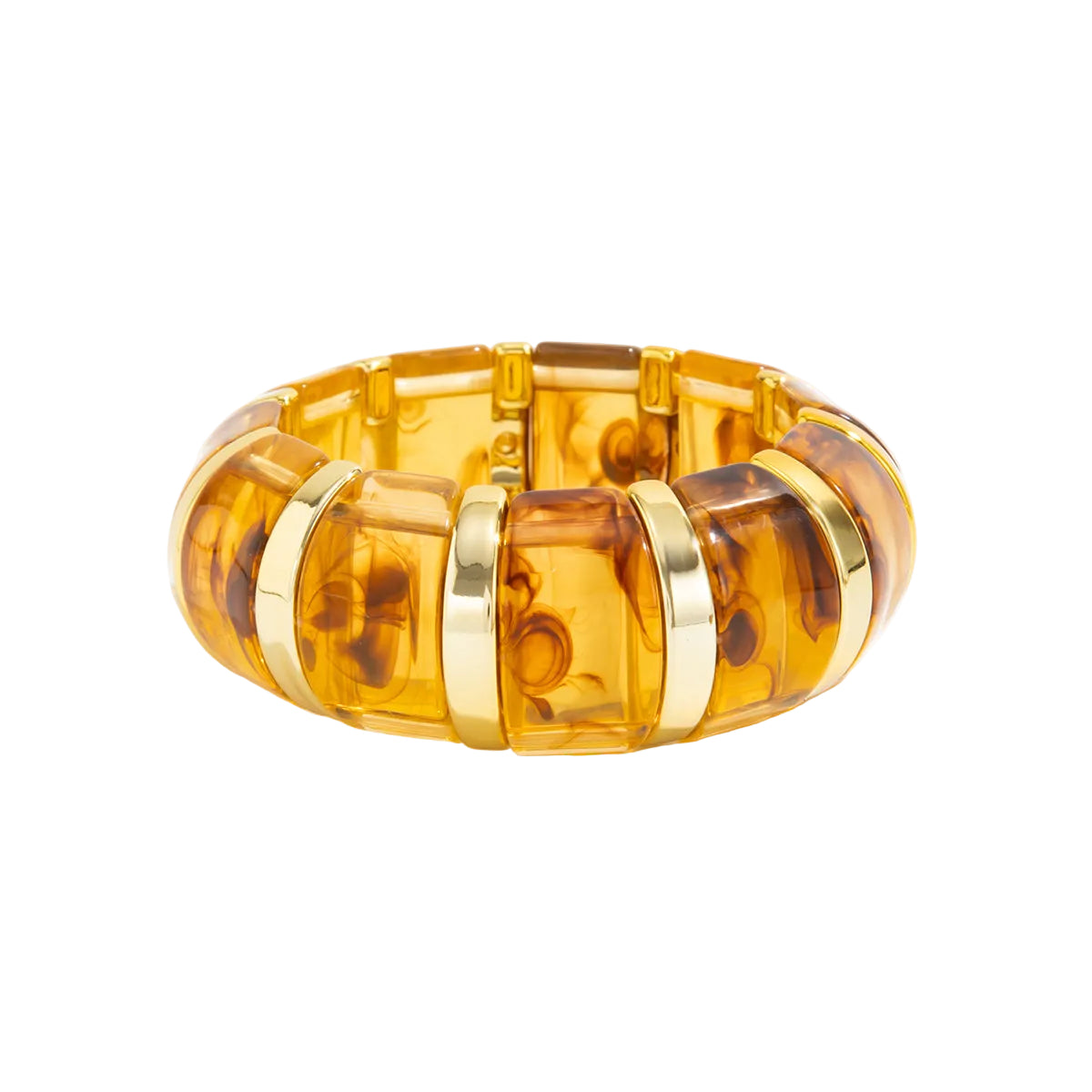Light Amber Resin and Goldtone Oval Station Stretch Bracelet, elegant gift for her, front view