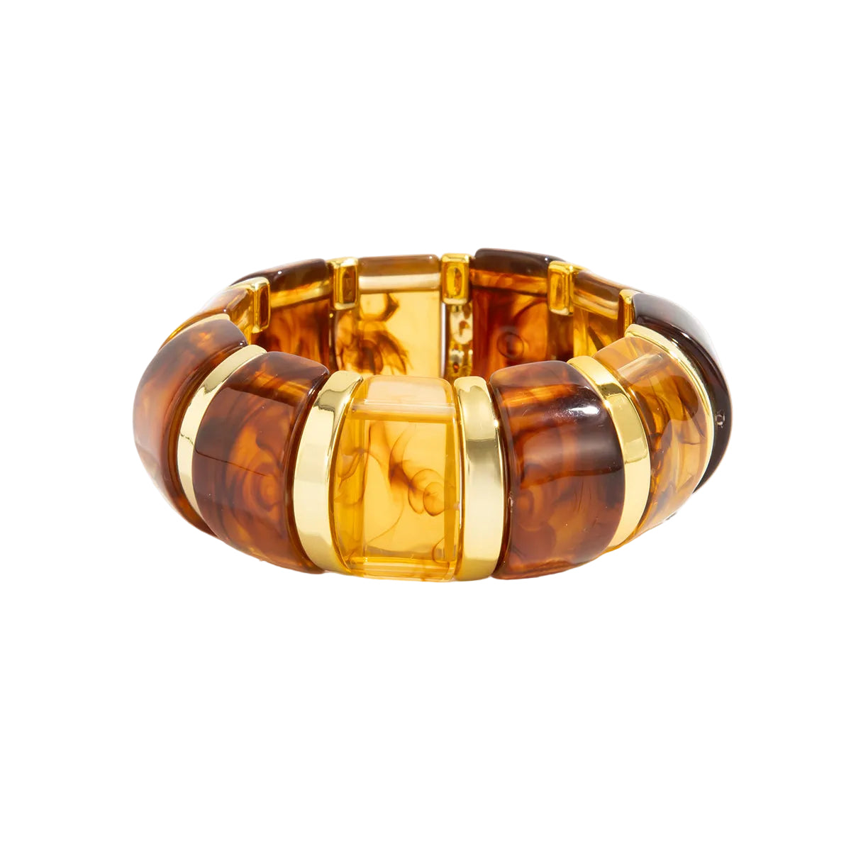 Multi-Colored Resin and Goldtone Oval Station Stretch Bracelet, vintage-inspired design, front view