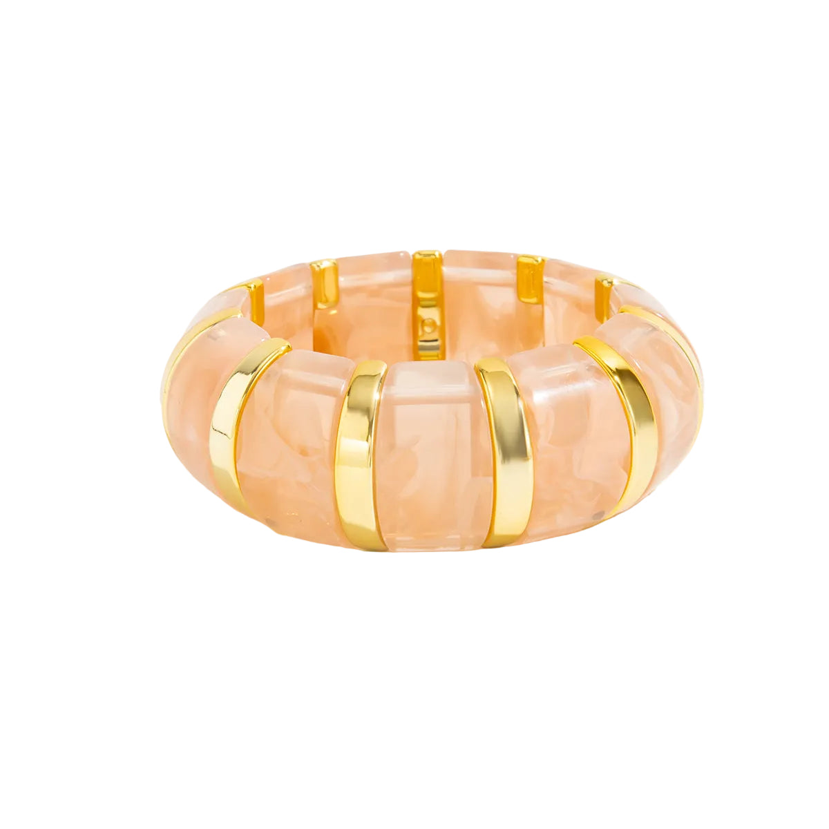 Pink Resin and Goldtone Oval Station Stretch Bracelet, dainty minimalist design, front view