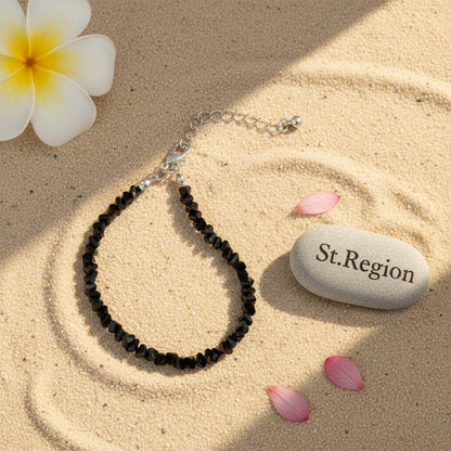 Black Resin and Silvertone Beads Chain Bracelet, silver bracelet for women, botanical inspired, lifestyle look