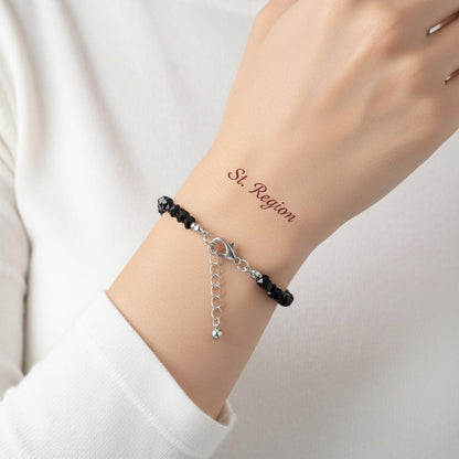 Black Resin and Silvertone Beads Chain Bracelet, silver bracelet for women, botanical inspired, styled look