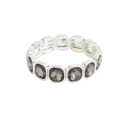 Crystal and Silvertone Square Station Tennis Bracelet, botanical inspired, front view