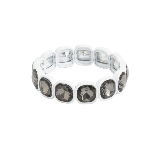 Crystal and White Enamel Square Station Tennis Bracelet, elegant gift for her, front view