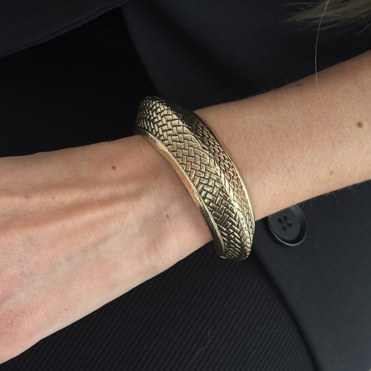Goldtone Textured Snake Cuff, gold bracelet for women, dainty minimalist design, styled look