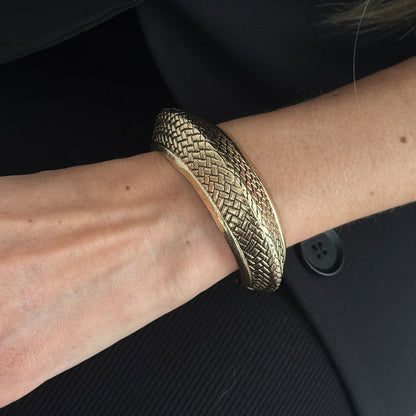 Goldtone Textured Snake Cuff, gold bracelet for women, dainty minimalist design, styled look