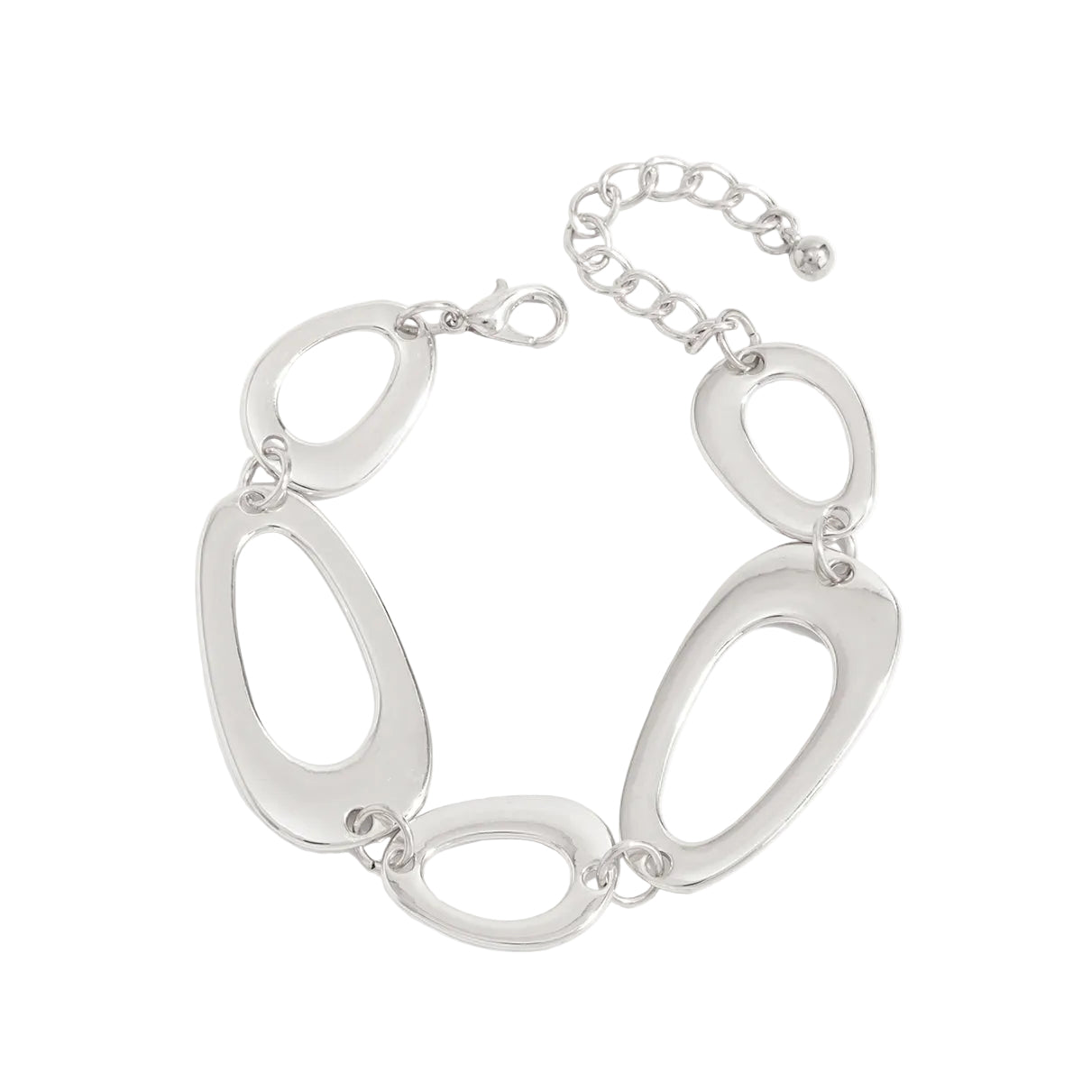 Silvertone Open Drop Chain Bracelet, vintage-inspired design, front view