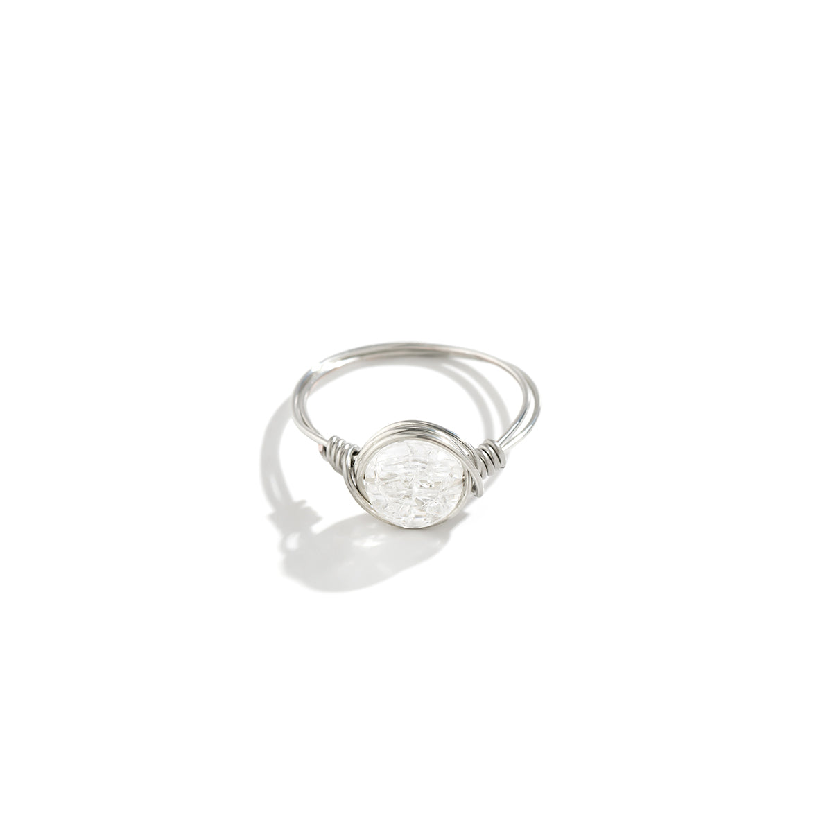 Clear Acrylic and Silver-Plated Wire-Wrapped Ball Ring, silver statement rings for women, vintage-inspired design, side view