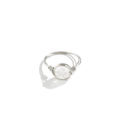 Clear Acrylic and Silver-Plated Wire-Wrapped Ball Ring, silver statement rings for women, vintage-inspired design, side view