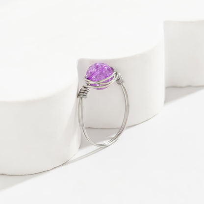 Purple Acrylic and Silver-Plated Wire-Wrapped Ball Ring, silver statement rings for women, side view