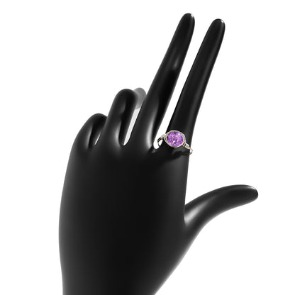 Purple Acrylic and Silver-Plated Wire-Wrapped Ball Ring, silver statement rings for women, detail close-up