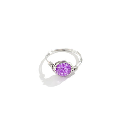 Purple Acrylic and Silver-Plated Wire-Wrapped Ball Ring, silver statement rings for women, front view