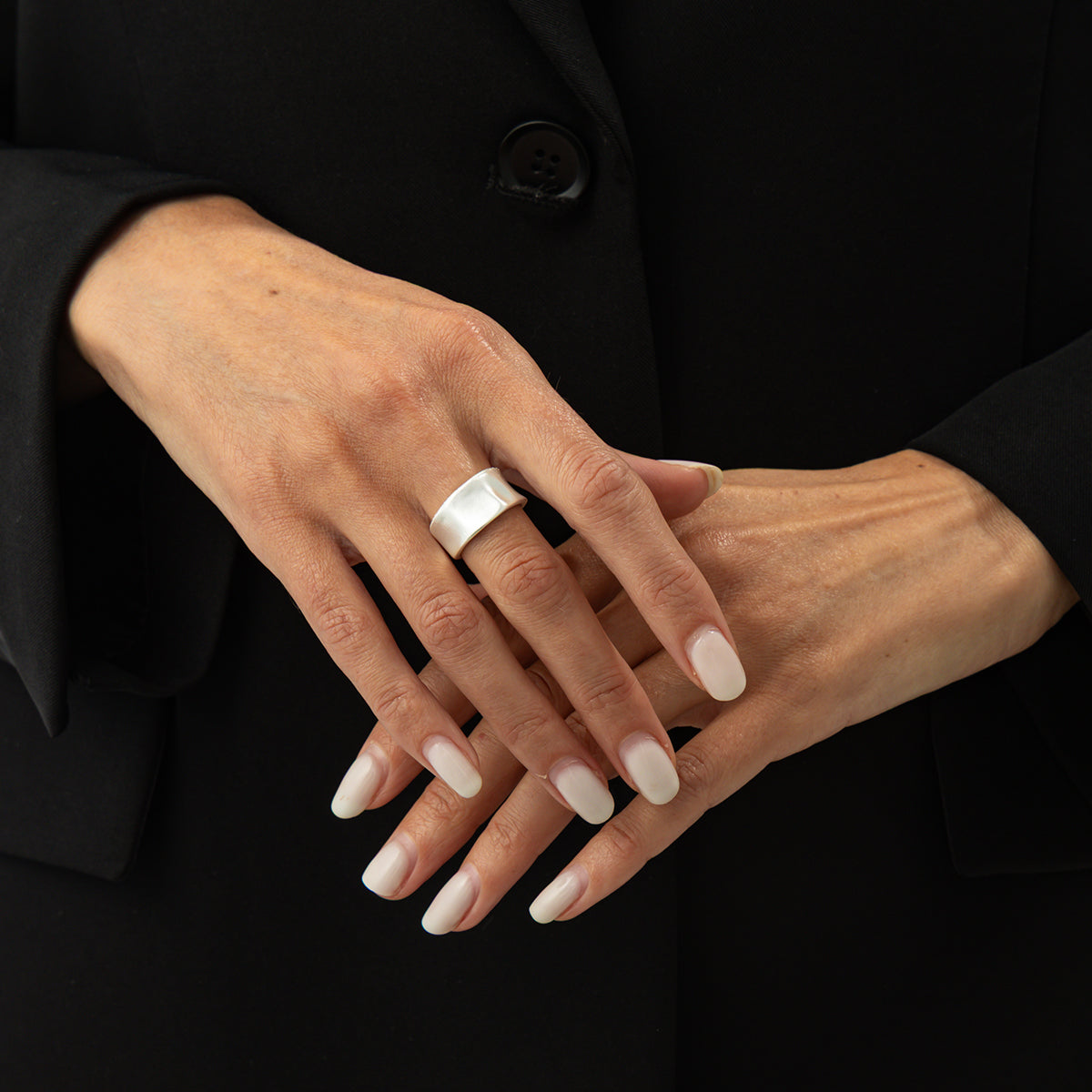 Silvertone Textured Sunken Open Ring, elegant gift for her, styled look
