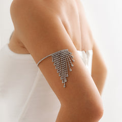 Cubic Zirconia & Silver-Plated Tassel Arm Cuff