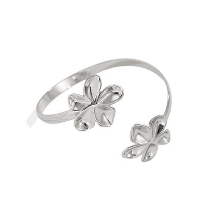 Silvertone Dual-Flower Bypass Arm Cuff, vintage-inspired design, front view
