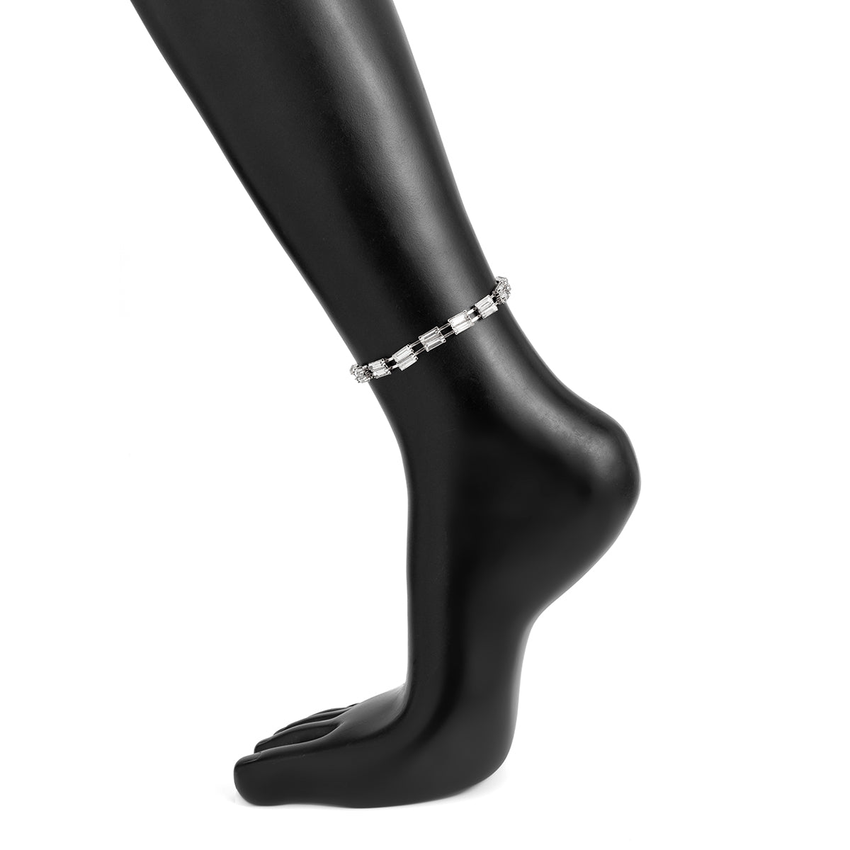Crystal & Silver-Plated Baguette Layered Adjustable Anklet