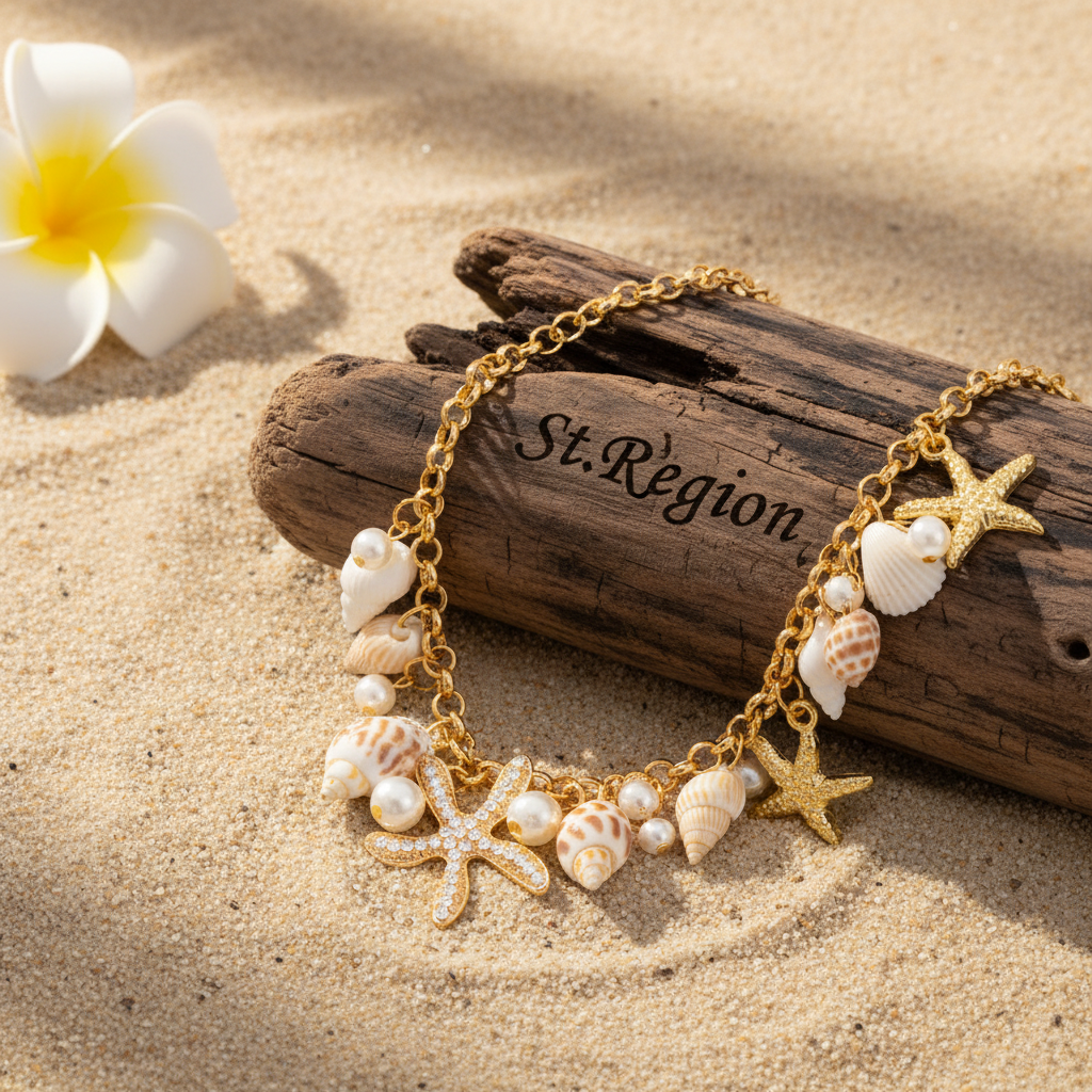 Pearl & Shell Goldtone Starfish Cluster Charm Anklet - Street Region
