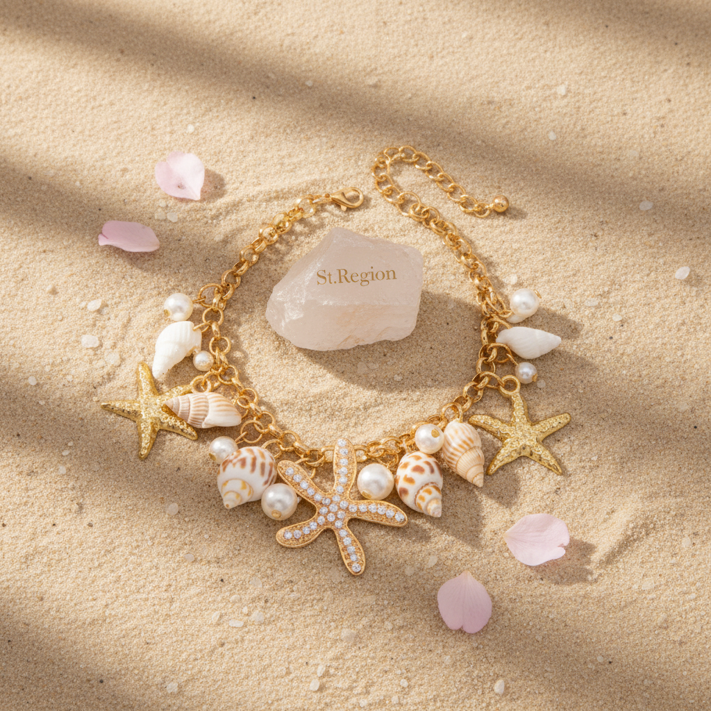 Pearl & Shell Goldtone Starfish Cluster Charm Anklet - Street Region