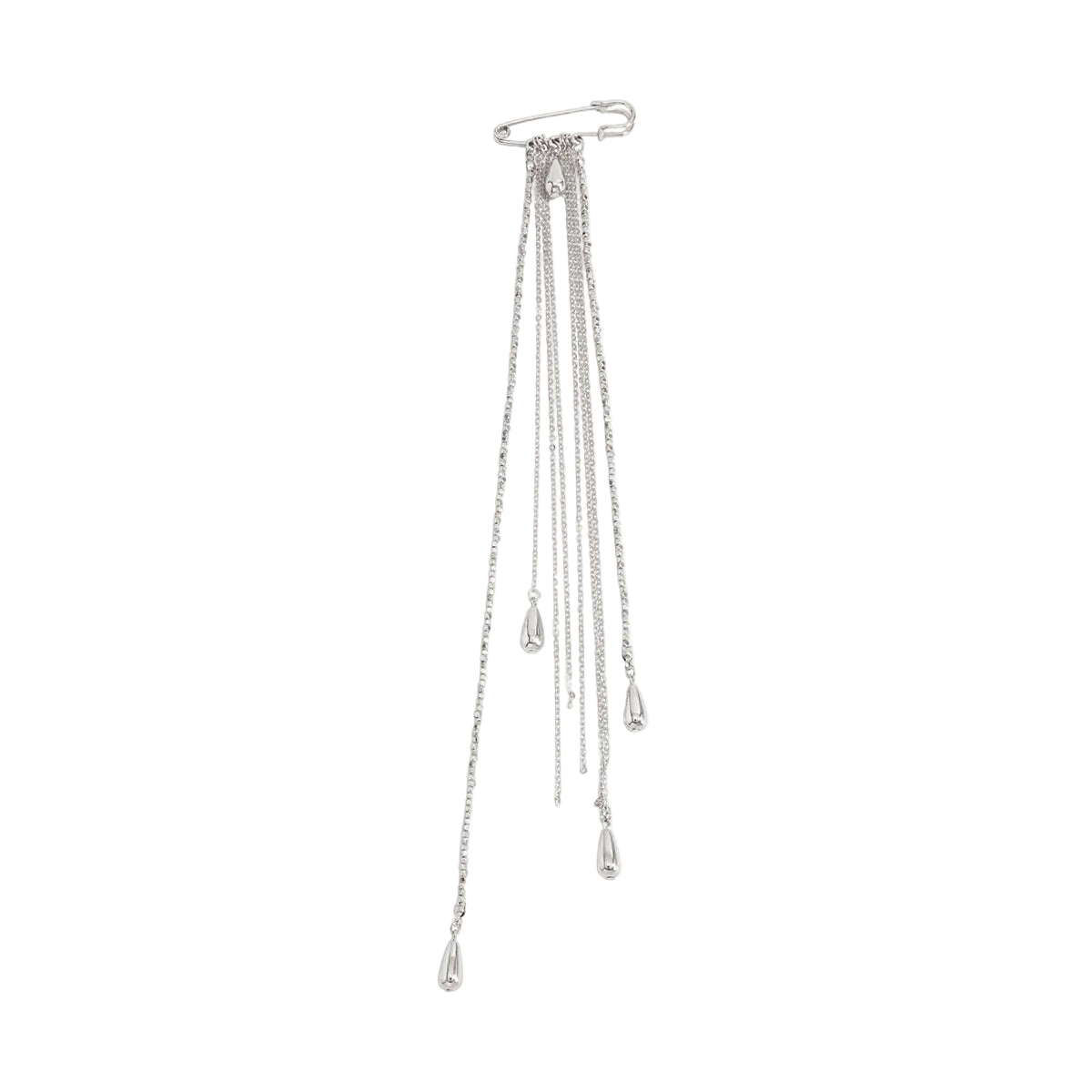 Silvertone Drop Tassel Pin Brooch, elegant gift for her, front view