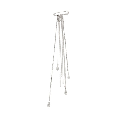 Silvertone Drop Tassel Pin Brooch, elegant gift for her, front view