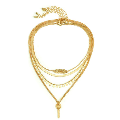 18K Gold-Plated 'Love 1998' Key Snake Chain Pendant Necklace Set, jewelry gift sets for women, detail close-up