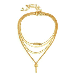 Elegant 18K gold-plated necklace featuring a layered design and a charming key pendant for a stylish touch.