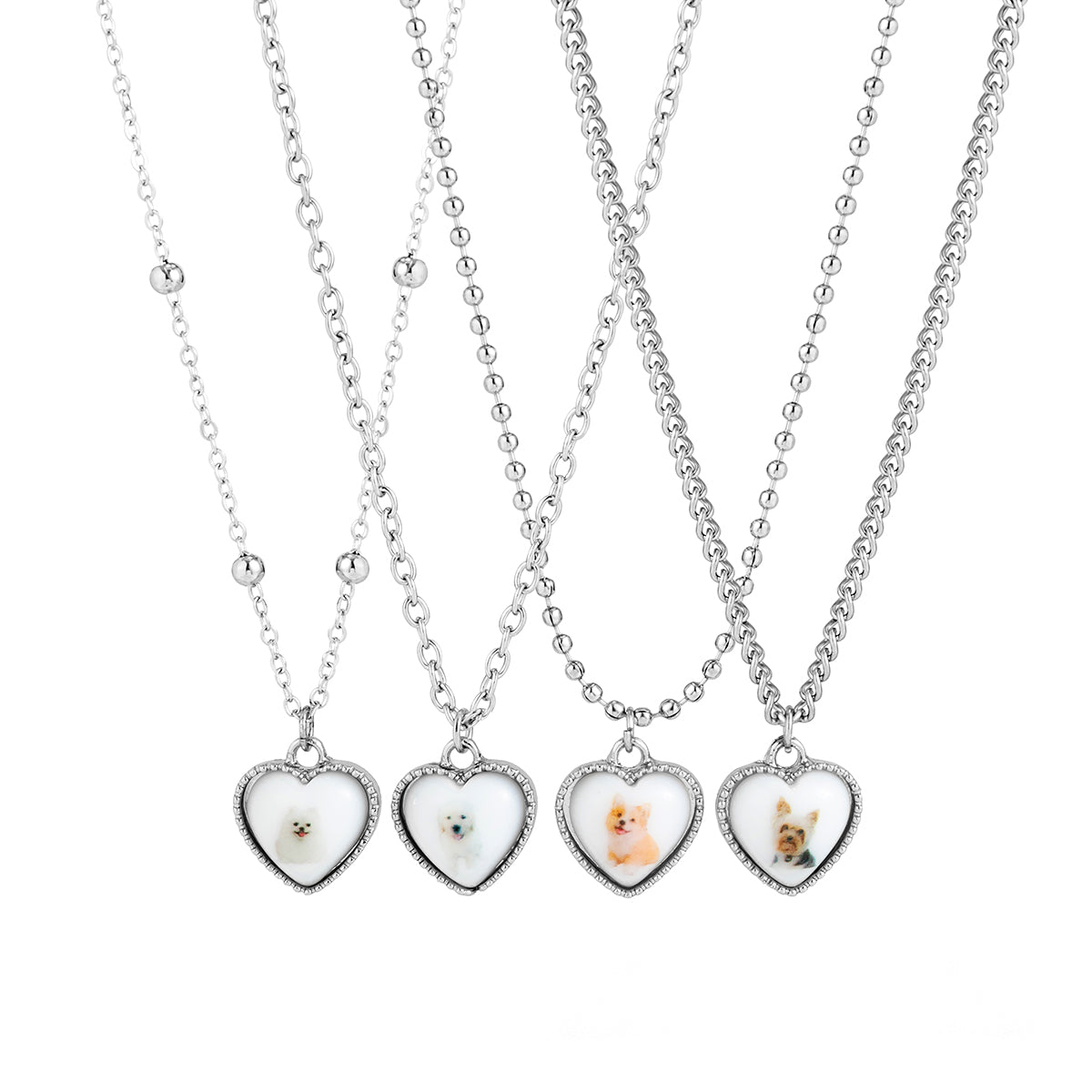 White Resin & Silver-Plated Dog Heart Pendant Necklace Set