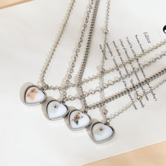 White Resin & Silver-Plated Dog Heart Pendant Necklace Set
