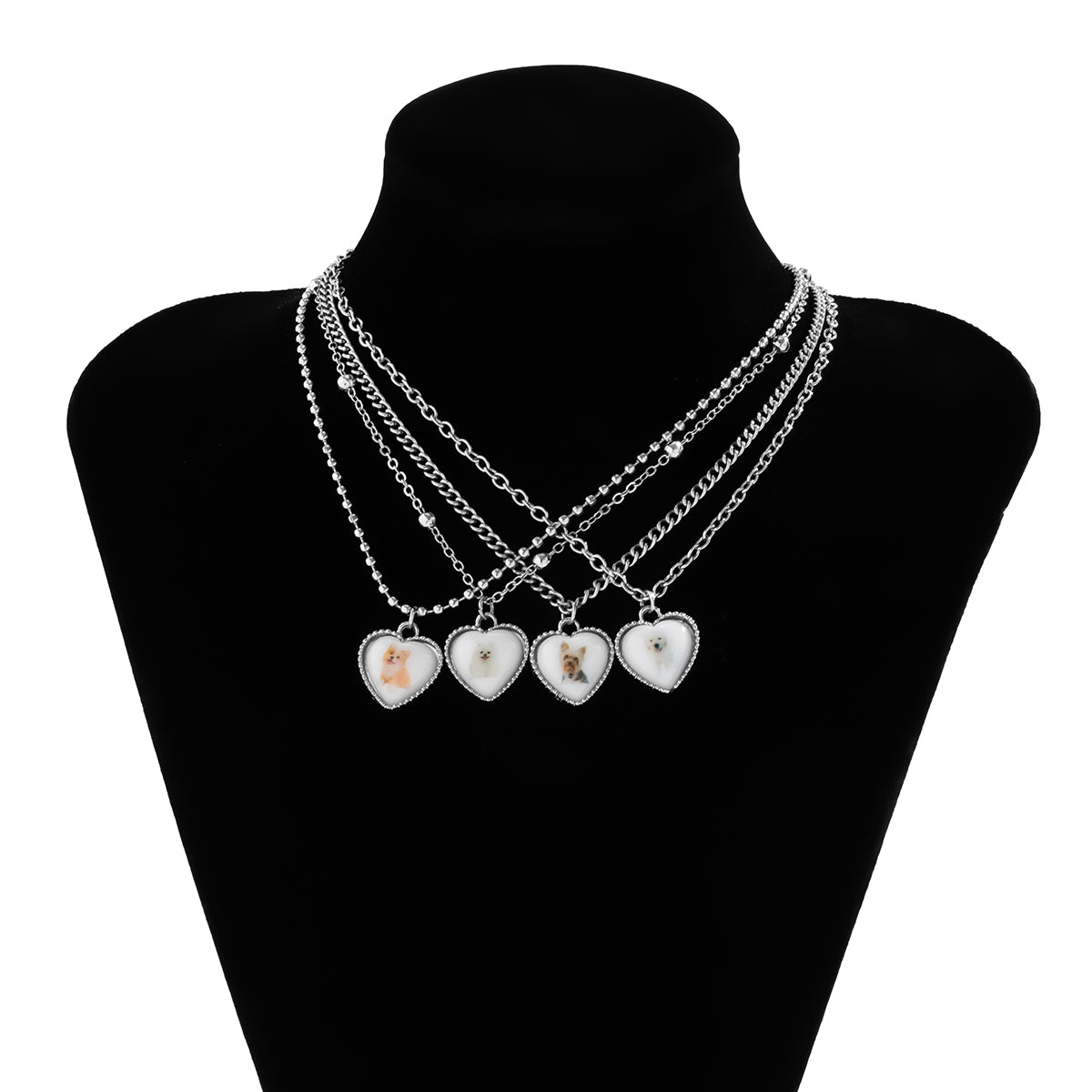 White Resin & Silver-Plated Dog Heart Pendant Necklace Set