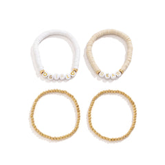 18K Gold-Plated & White 'Dear Girl' Beaded Stretch Bracelet Set