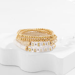 18K Gold-Plated & White 'Dear Girl' Beaded Stretch Bracelet Set