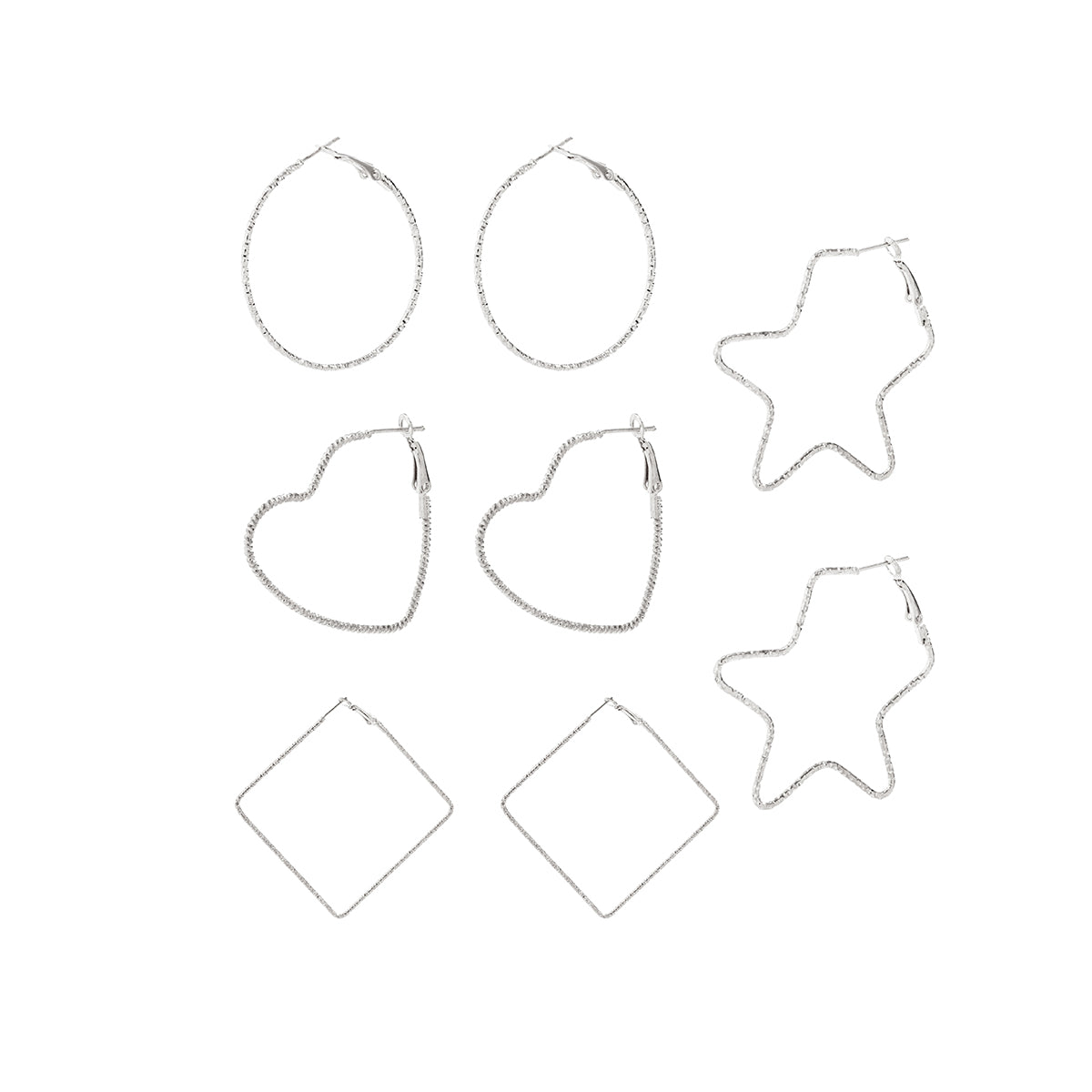 Silver-Plated Copper Geometric Hoop Earrings - Set Of Four Pairs