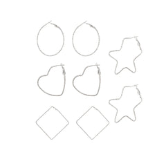 Silver-Plated Copper Geometric Hoop Earrings - Set Of Four Pairs