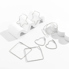 Silver-Plated Copper Geometric Hoop Earrings - Set Of Four Pairs