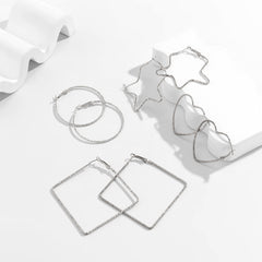 Silver-Plated Copper Geometric Hoop Earrings - Set Of Four Pairs