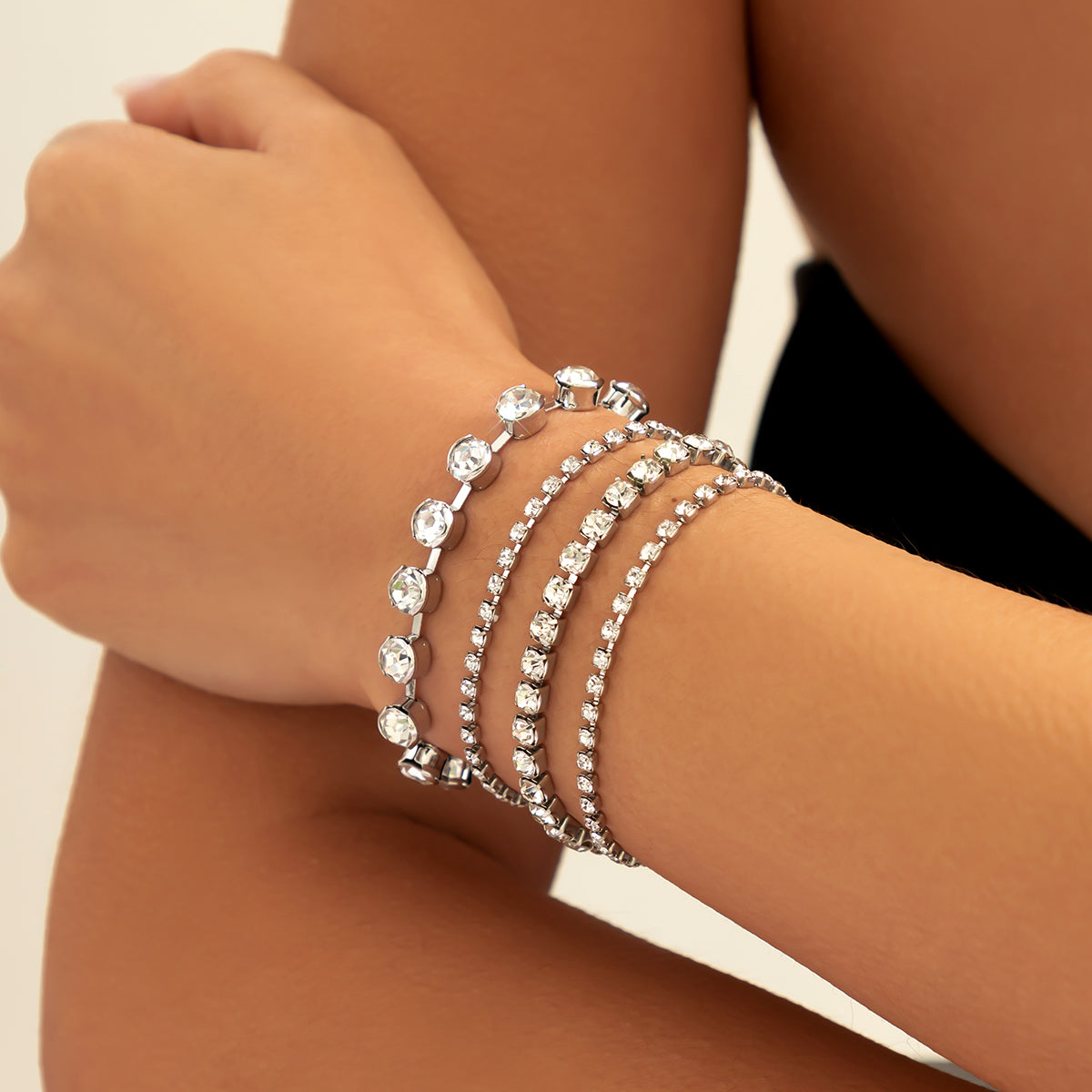 Cubic Zirconia and Silver-Plated Tennis Bracelet Set, jewelry gift sets for women, elegant gift for her, side view