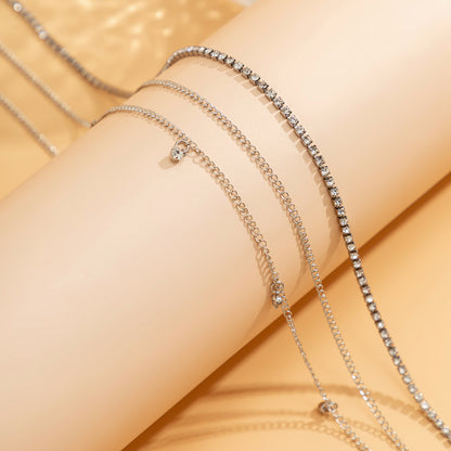 Cubic Zirconia and Silver-Plated Waist Chain Set, silver pendant necklace for women, everyday style, detail close-up