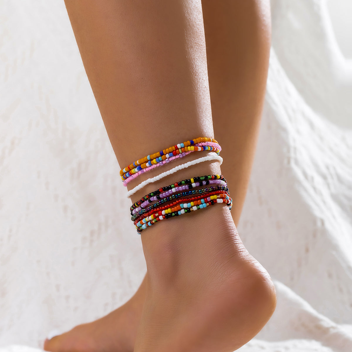 Howlite Beaded Stretch Anklet Set