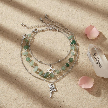 Multi-Colored Qurtz and Silvertone Beads Star Fairy Charm Anklet Set, jewelry gift sets for women, lifestyle look